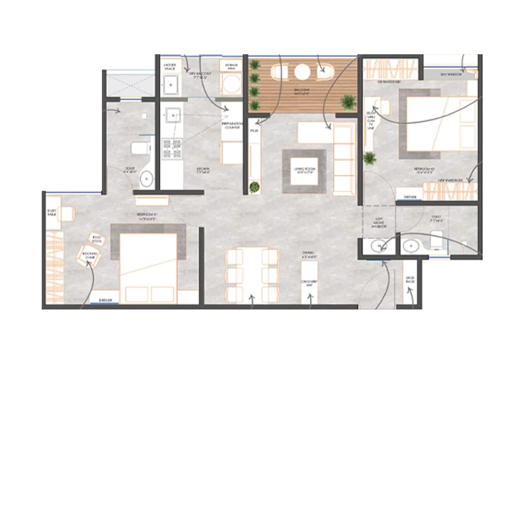 Newton Homes Tathawade 2BHK Floorplan